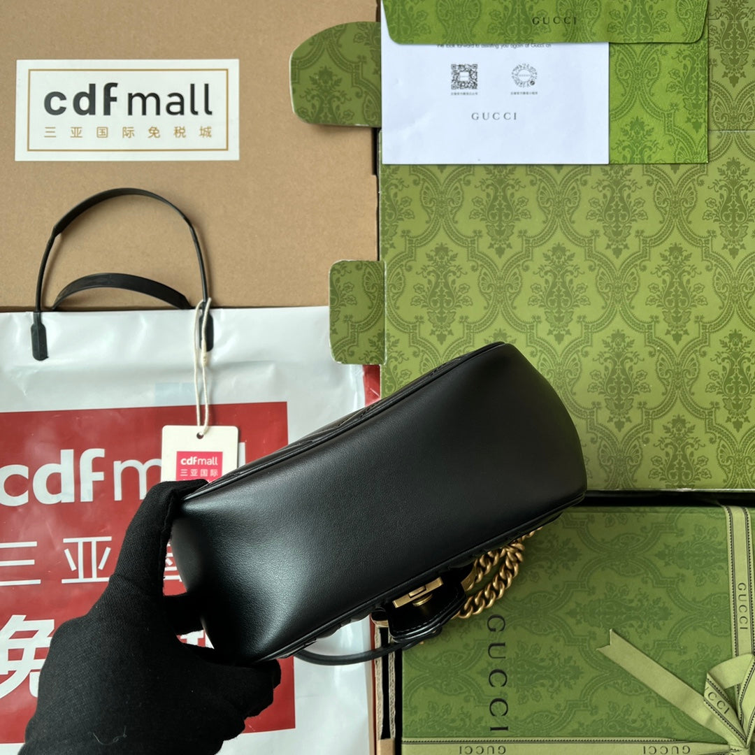 gg marmont mini 18cm black calfskin gold hardware
