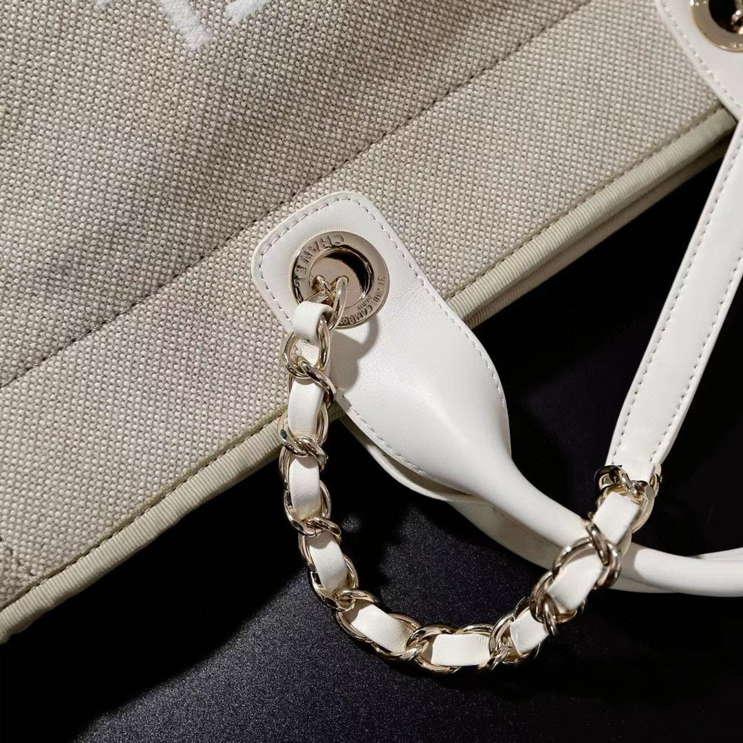 CC DEAUVILLE TOTE BAG 39 IN DARK BEIGE CANVAS