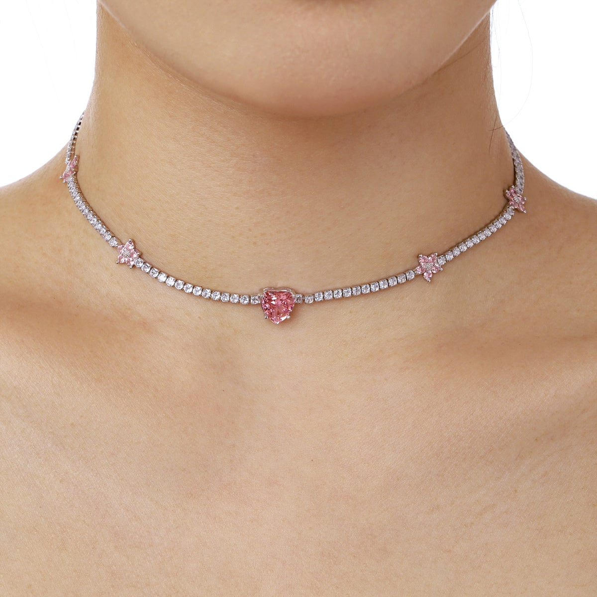 [HOT]Dazzling Pink Heart Flower Necklace