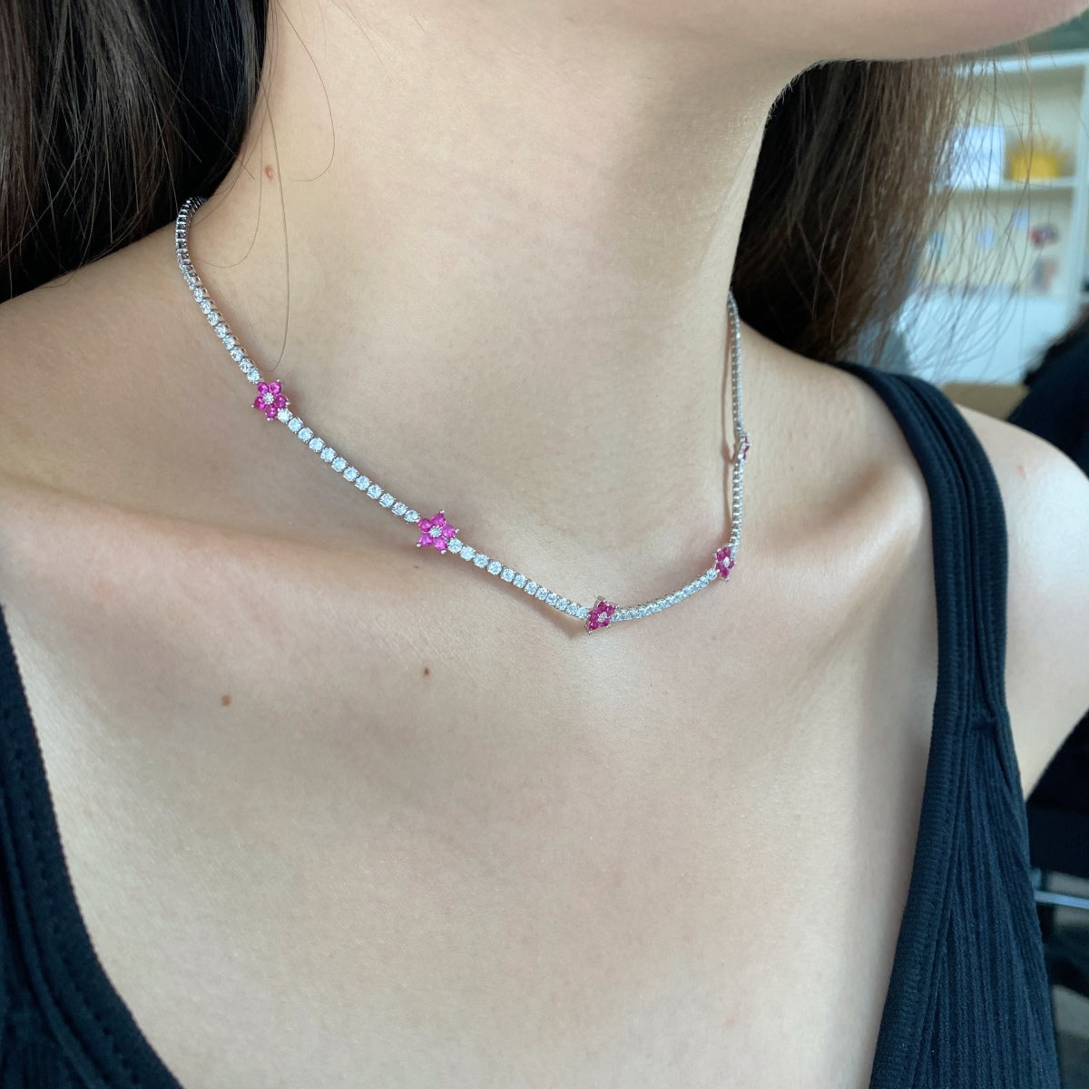 [HOT] Collier de tennis luxueux à fleurs colorées