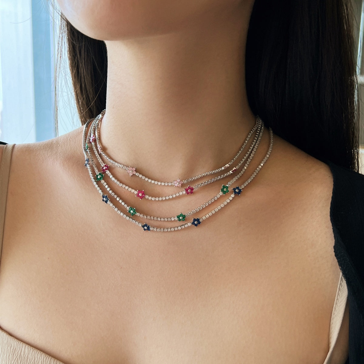 [HOT] Collier de tennis luxueux à fleurs colorées
