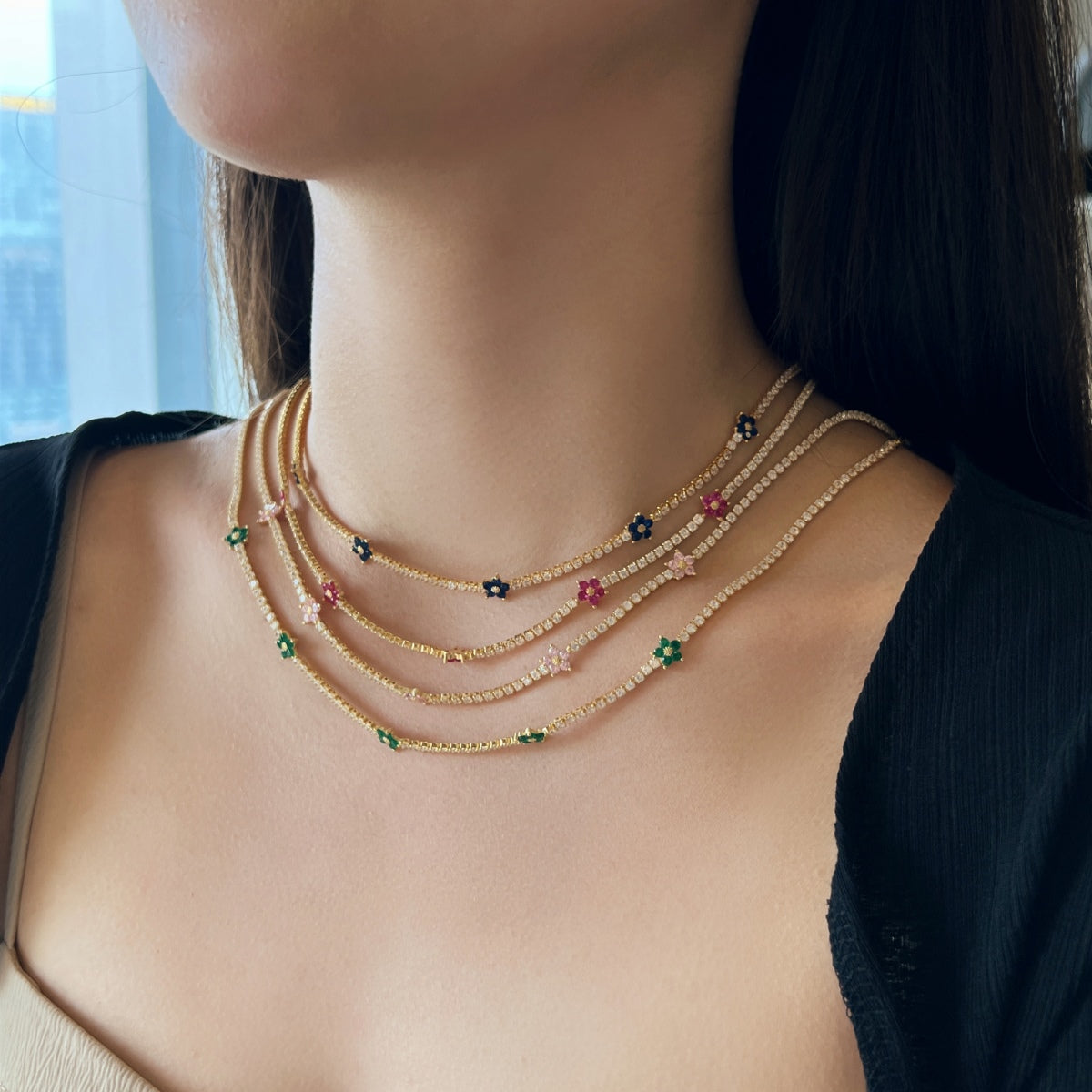 [HOT] Collier de tennis luxueux à fleurs colorées