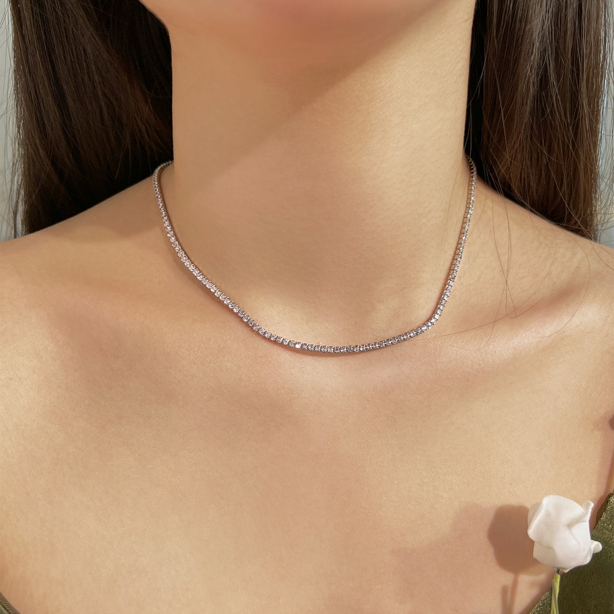 [HOT]Delicate Round Shape Tennis Necklace