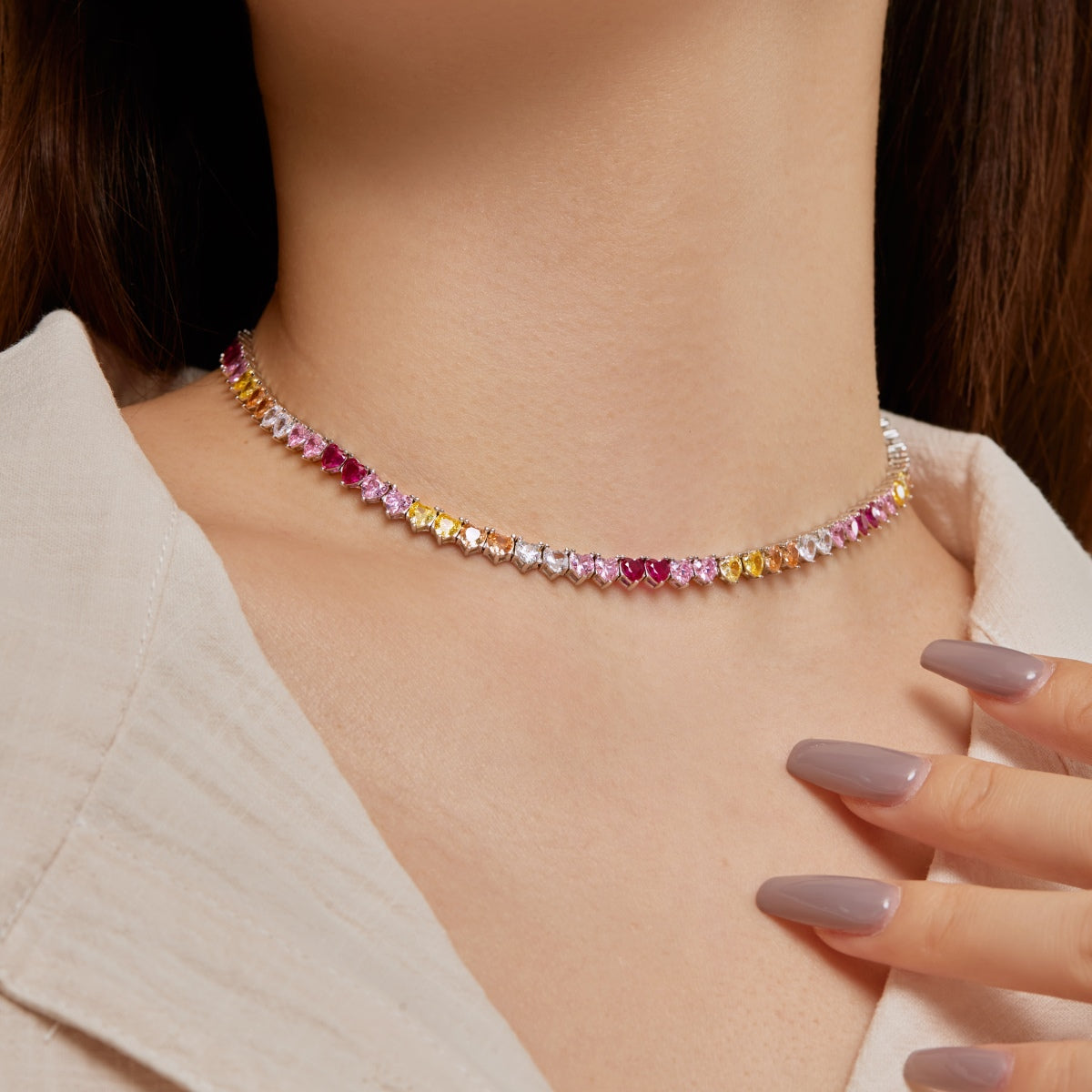 [HOT] Collier de tennis scintillant et coloré en forme de cœur