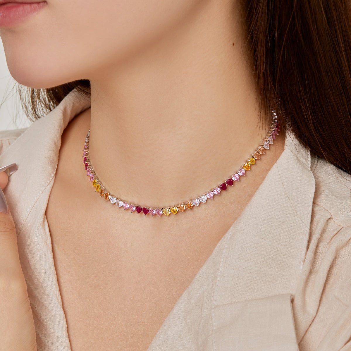 [HOT] Collier de tennis scintillant et coloré en forme de cœur