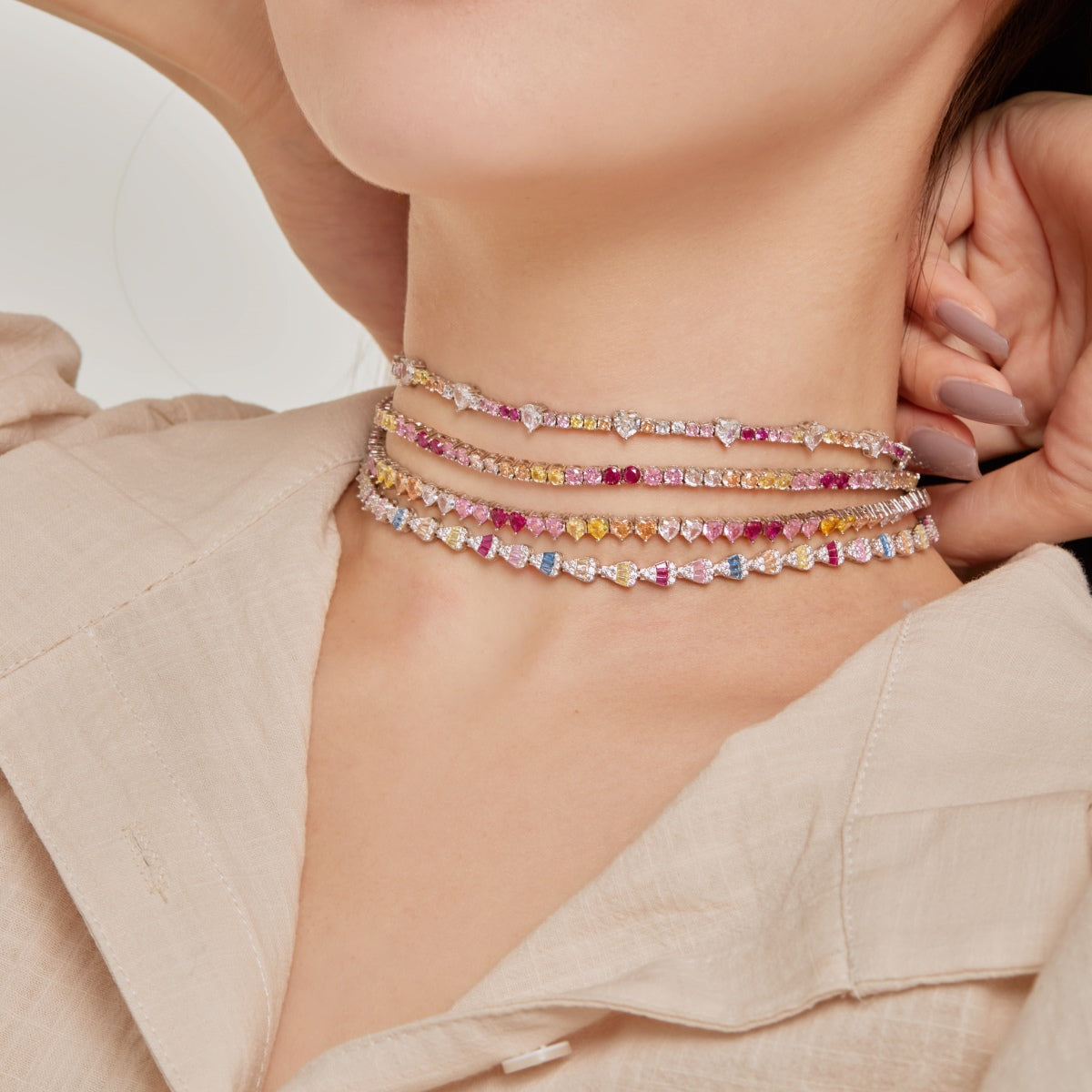 [HOT] Collier de tennis scintillant et coloré en forme de cœur