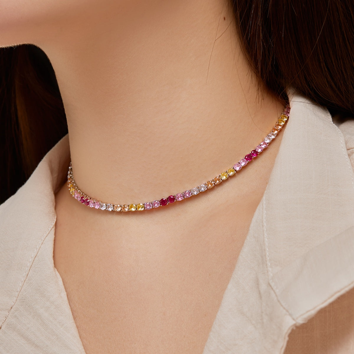 [HOT]Delicate Colorful Tennis Necklace
