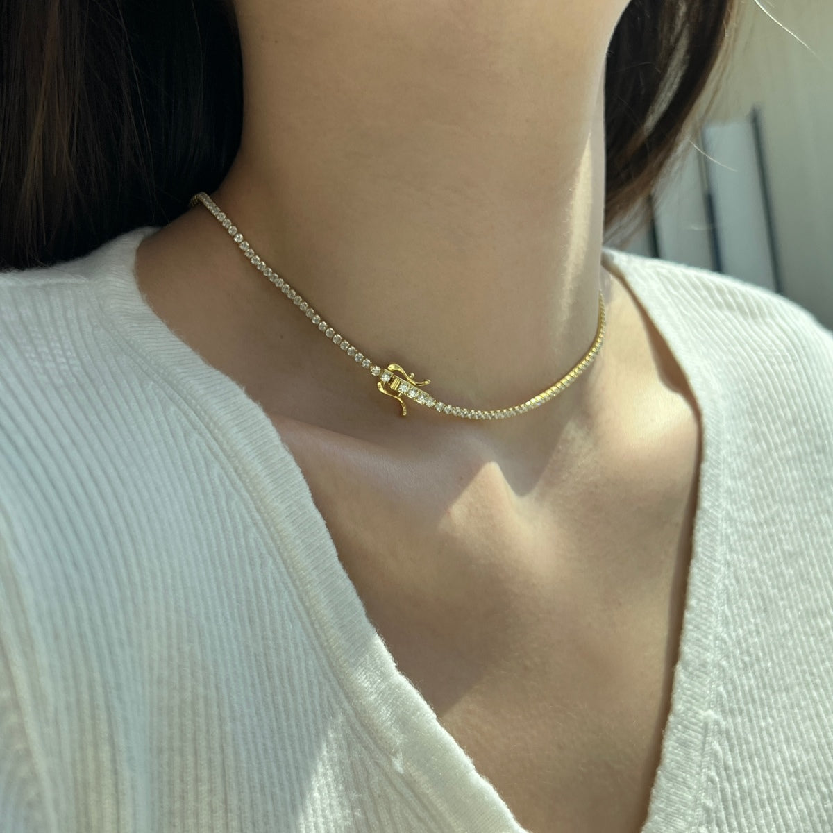 [HOT]Delicate Round Shape Tennis Necklace