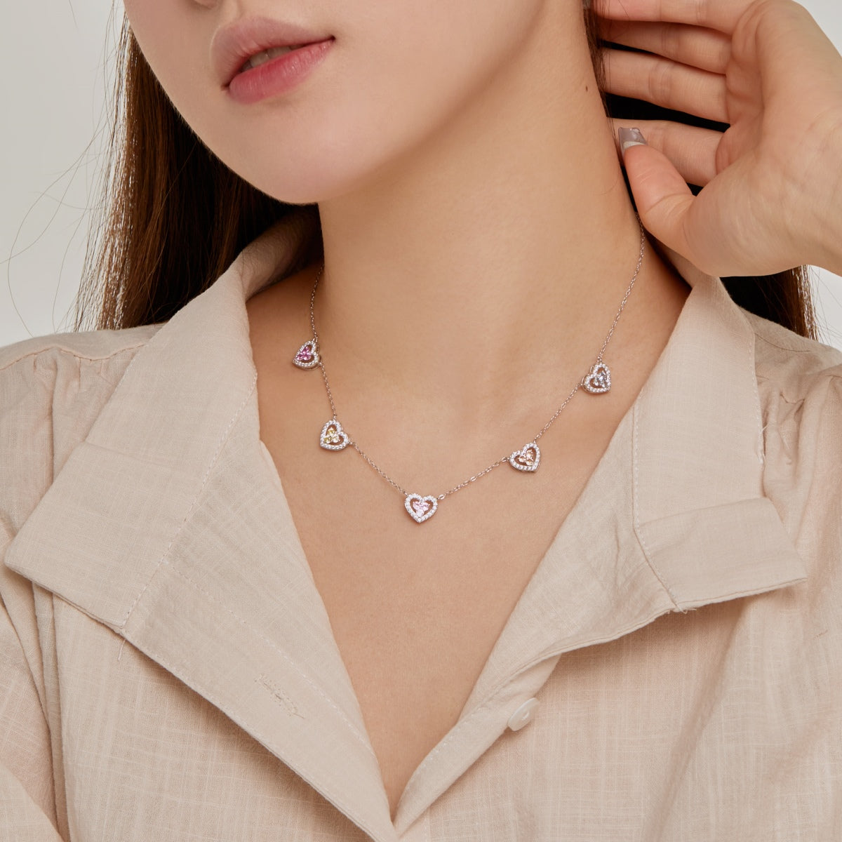 [HOT]Sparkling Five Heart Necklace