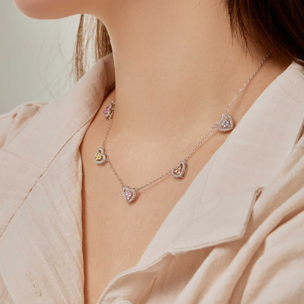 [HOT]Sparkling Five Heart Necklace
