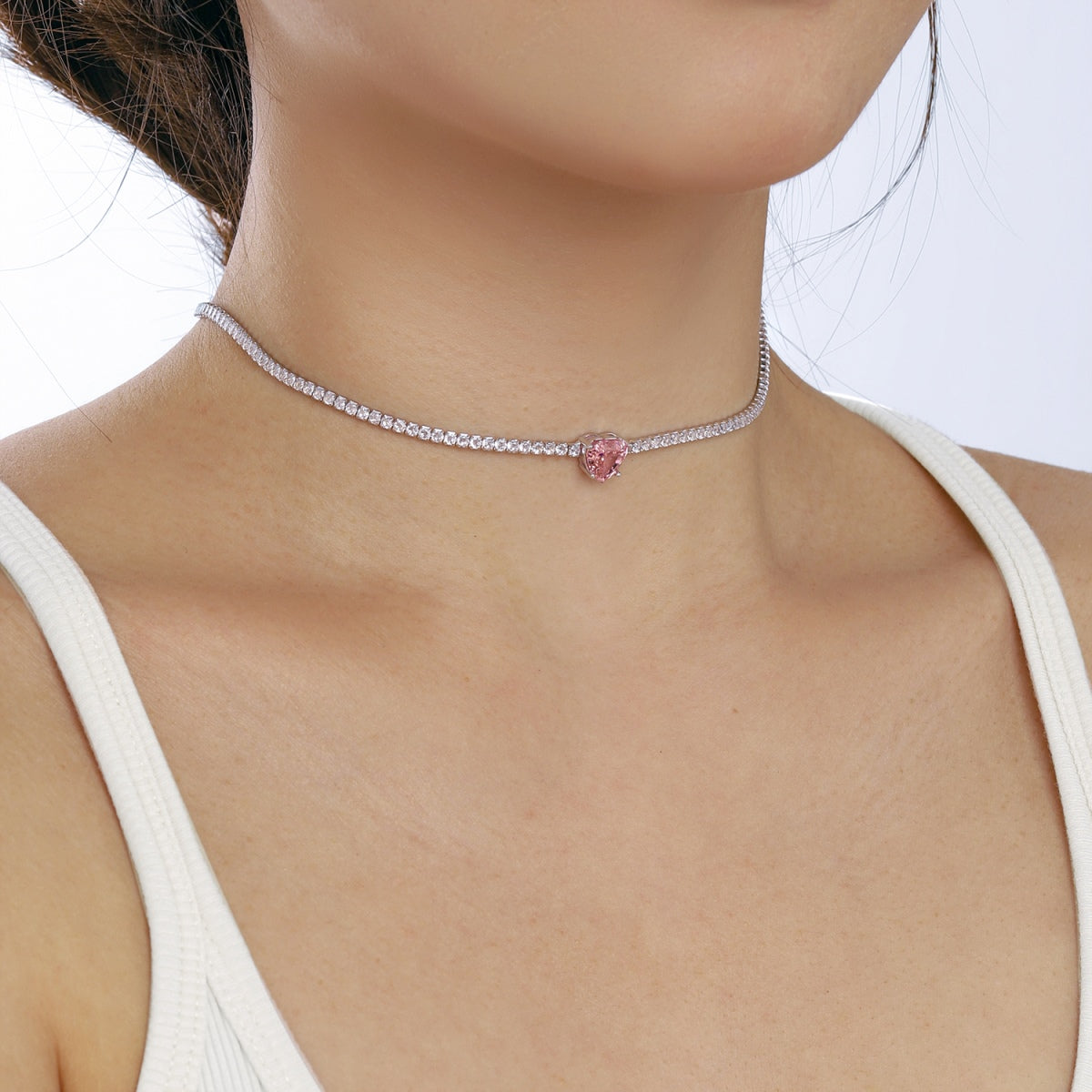 [HOT]2.0 Carat Sparkling Tennis Heart Cut Necklace