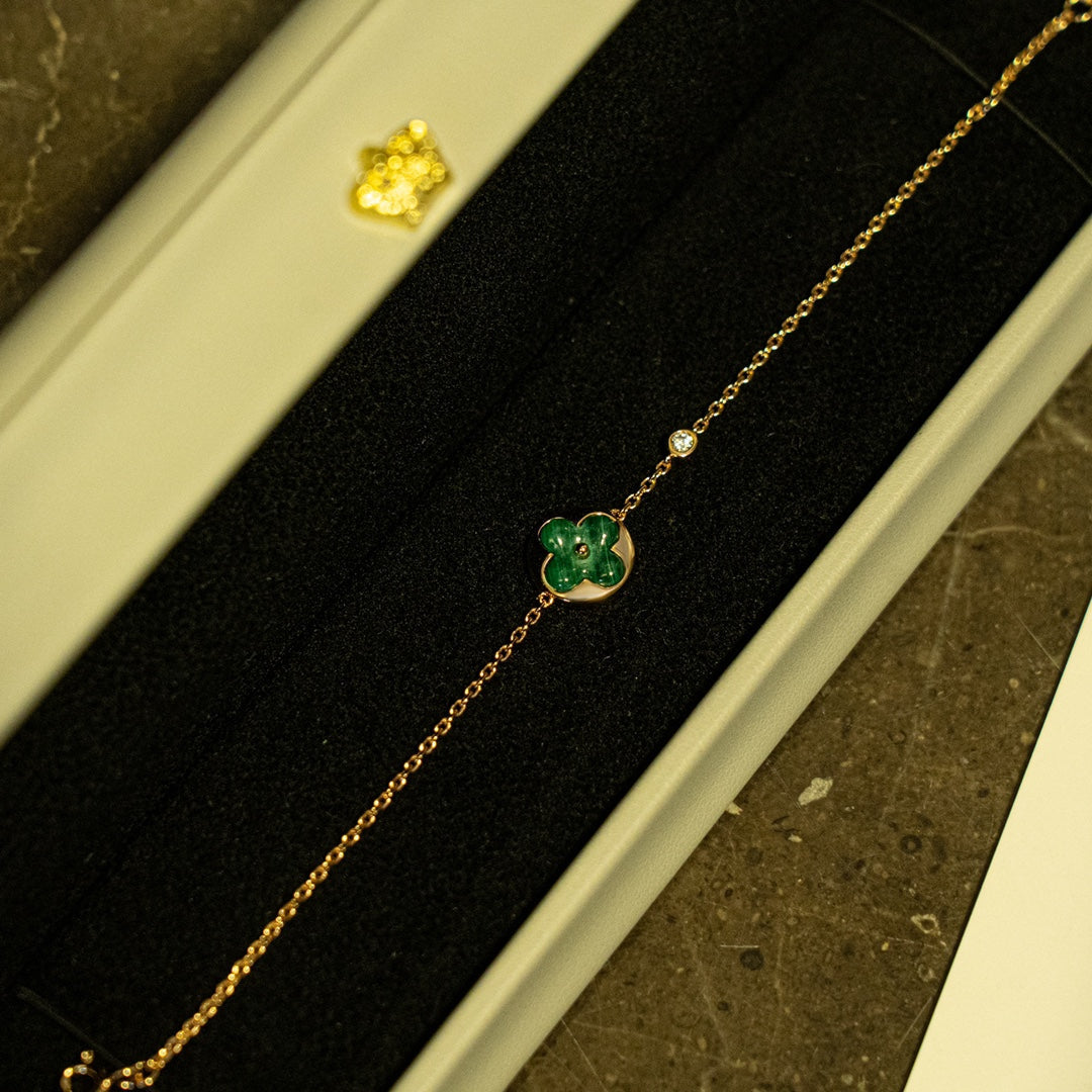 DIANA SUN MALACHITE 1 DIAMOND PINK GOLD BRACELET