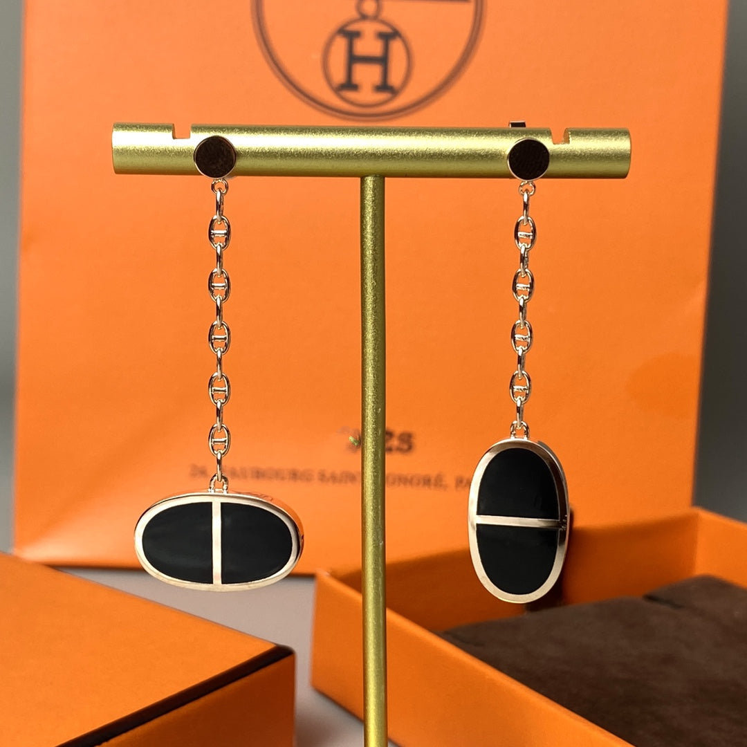 DIANA CHAINE VERSO BLACK CERAMIC EARRINGS