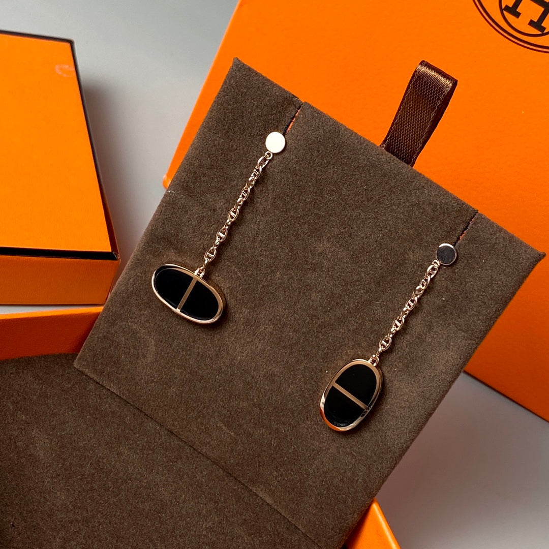 DIANA CHAINE VERSO BLACK CERAMIC EARRINGS