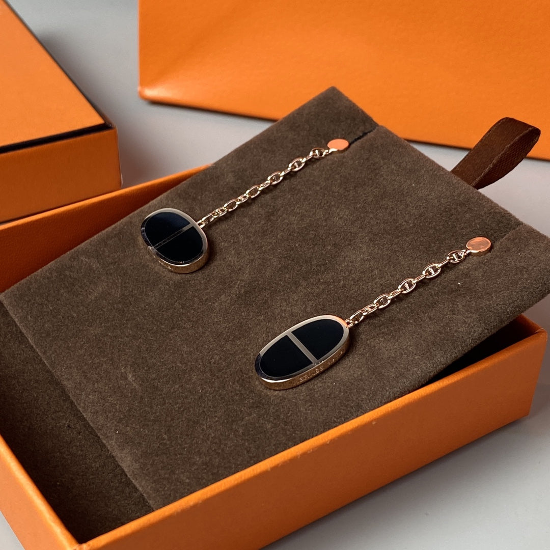DIANA CHAINE VERSO BLACK CERAMIC EARRINGS