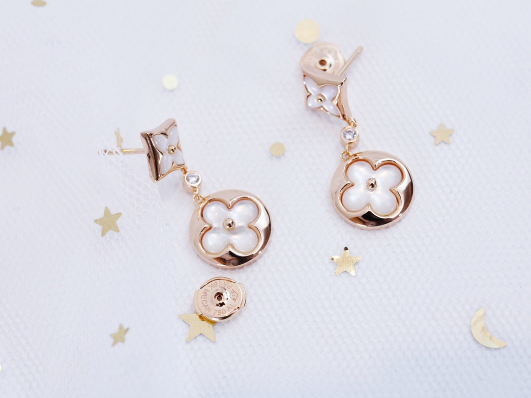 DIANA STAR AND SUN PINK GOLD MOP DROP EARRINGS