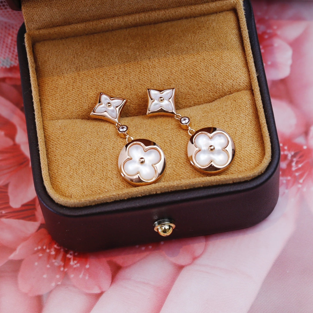 DIANA STAR AND SUN PINK GOLD MOP DROP EARRINGS