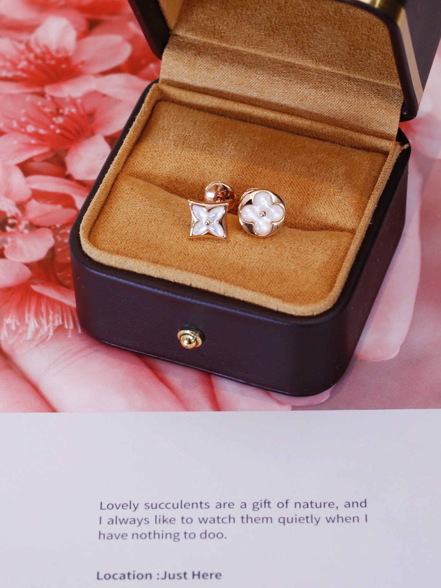 DIANA STAR AND SUN PINK GOLD MOP STUD EARRINGS
