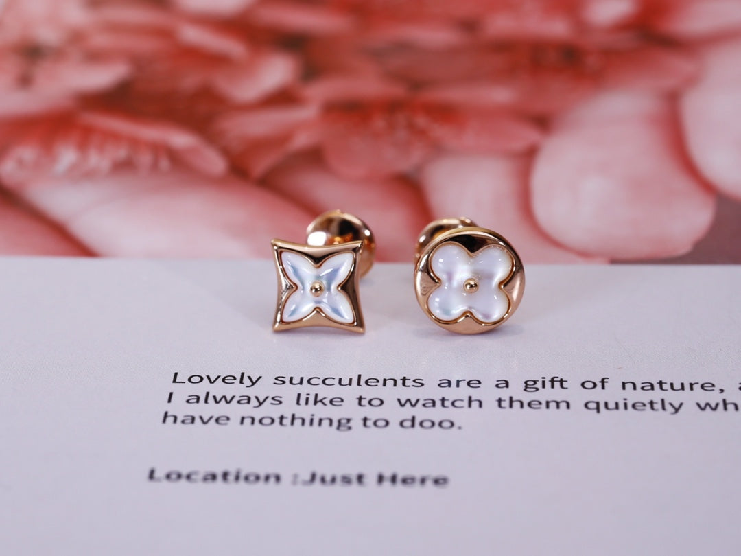 DIANA STAR AND SUN PINK GOLD MOP STUD EARRINGS