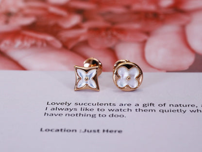 DIANA STAR AND SUN PINK GOLD MOP STUD EARRINGS