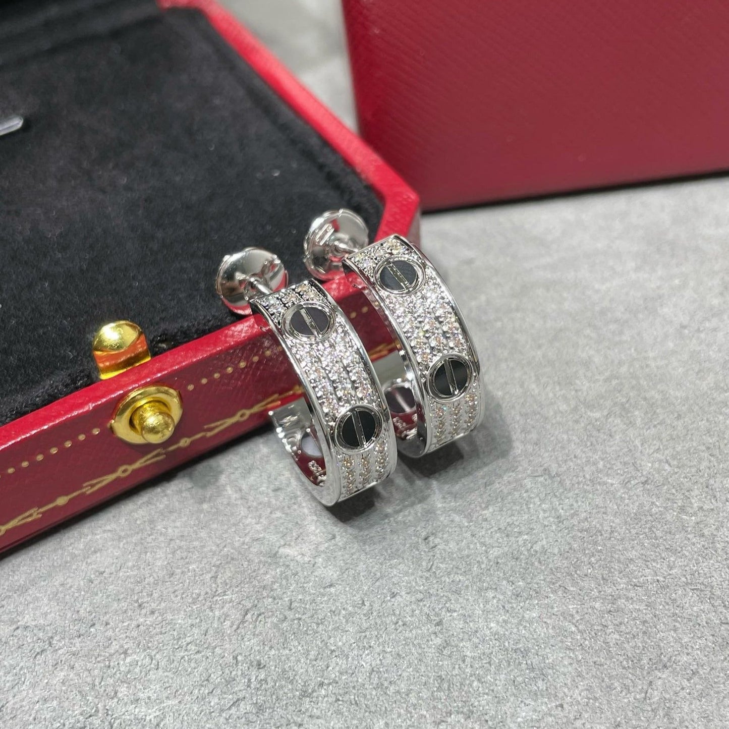 DIANA LOVE CERAMIC DIAMOND PAVED SILVER EARRINGS