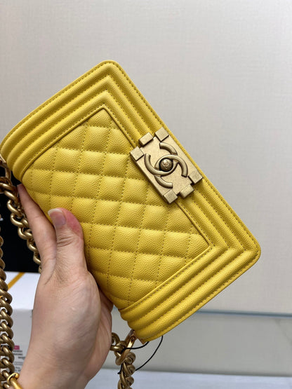 BOY BAG SMALL 20 YELLOW CAVIAR GOLD HARDWARE