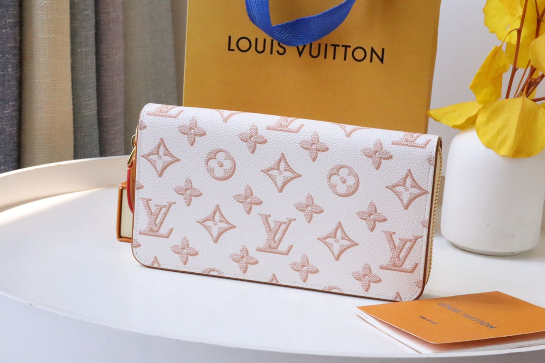 CLEMENCE WALLET 19.5 WHITE PINK MONOGRAM CANVAS