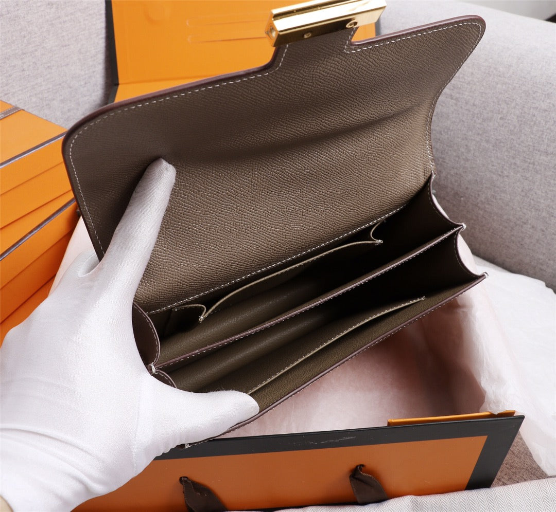 HM CONSTANCE BAGS 19 CHOCOLATE EPSOM GOLD HARDWARE