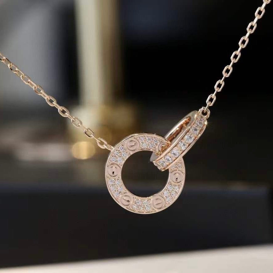 DIANA LOVE 7.6MM NECKLACE ROSE GOLD AND SILVER  FULL DIAMOND