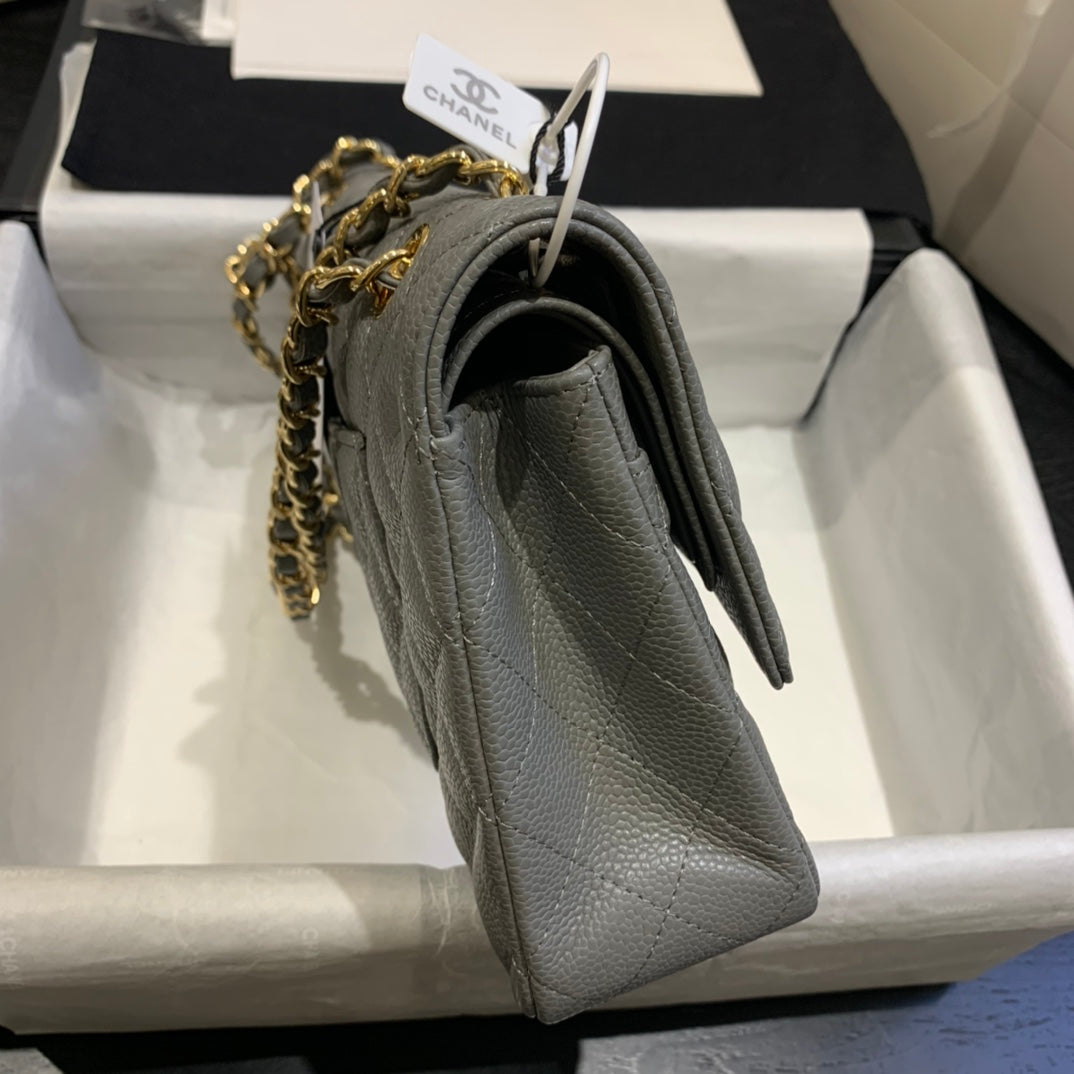 flap bag medium 25 dark grey caviar ghw