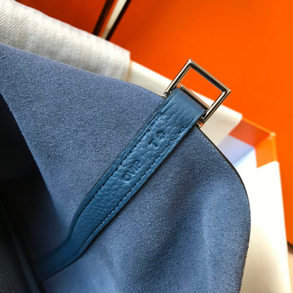 picotin lock blue togo leather silver hardware