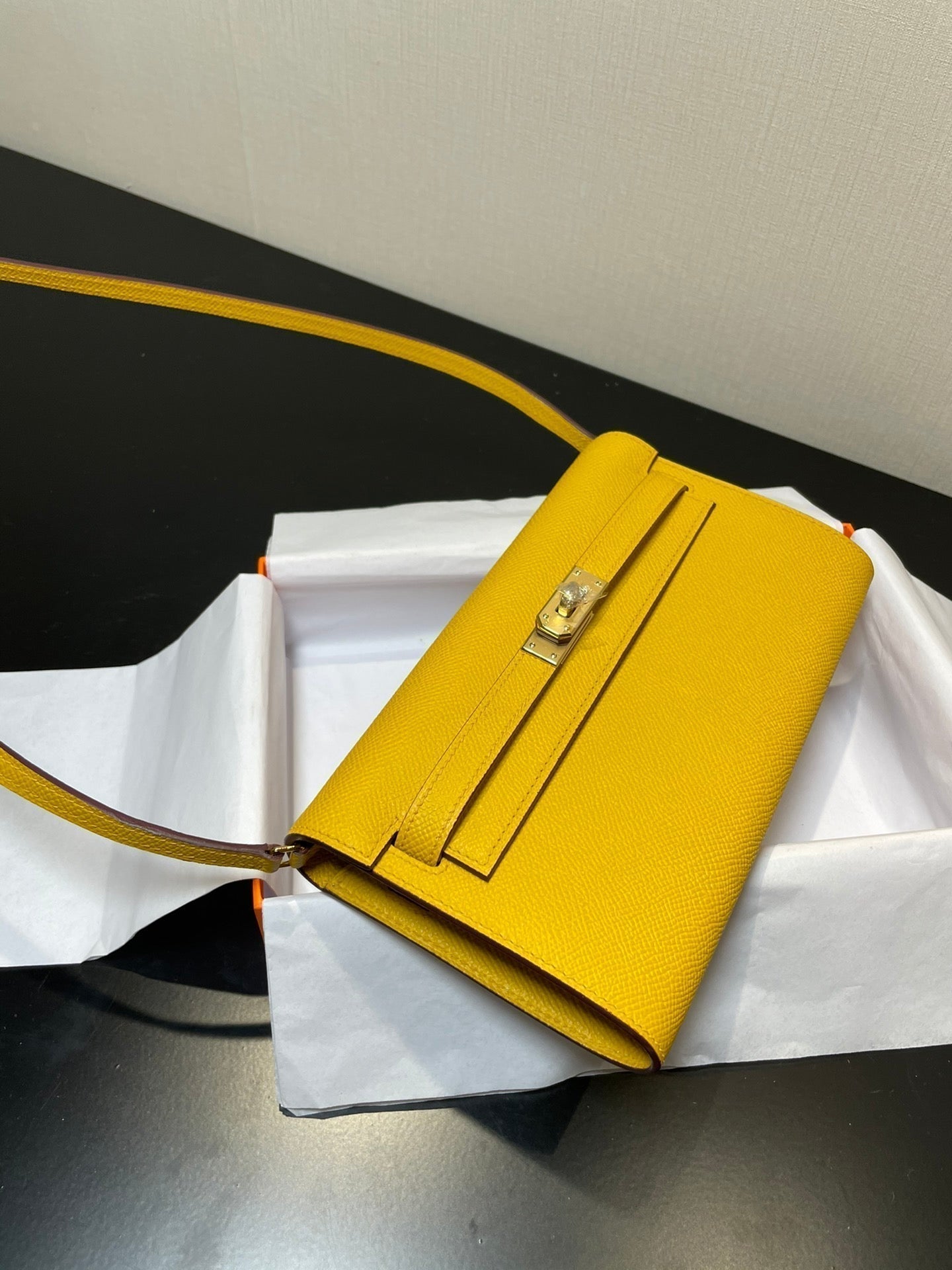 kelly woc 20.5 yellow epsom gold hardware