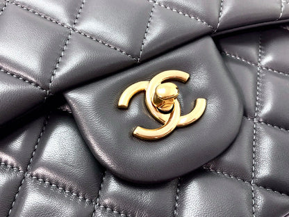 flap bag jumbo 30 dark grey lambskin gold hardware