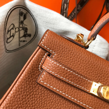 HM Mini Kelly 20cm Gold Togo Leather Gold Hardware