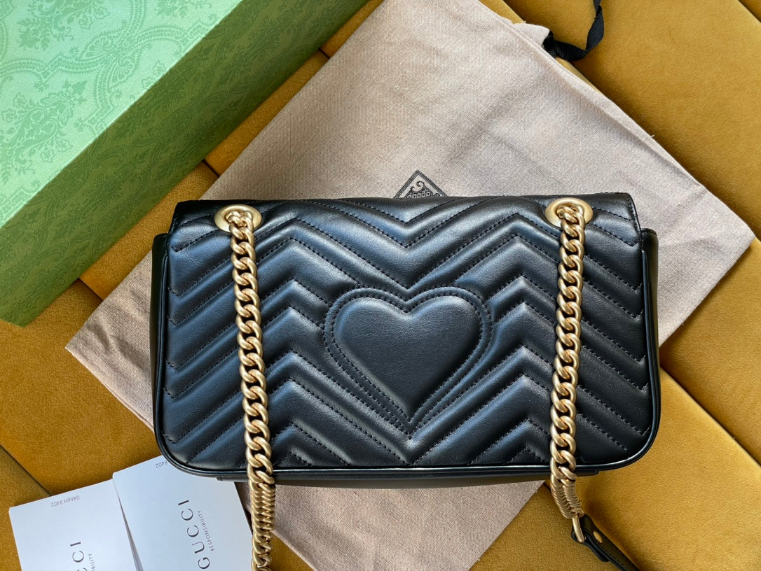 GG MARMONT MATELASS¨¦ LARGE 26 BAG BLACK CALFSKIN