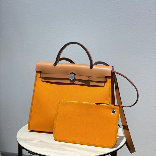 Herbag 31 Toile Dark Yellow Canvas Gold Cowhide Leather