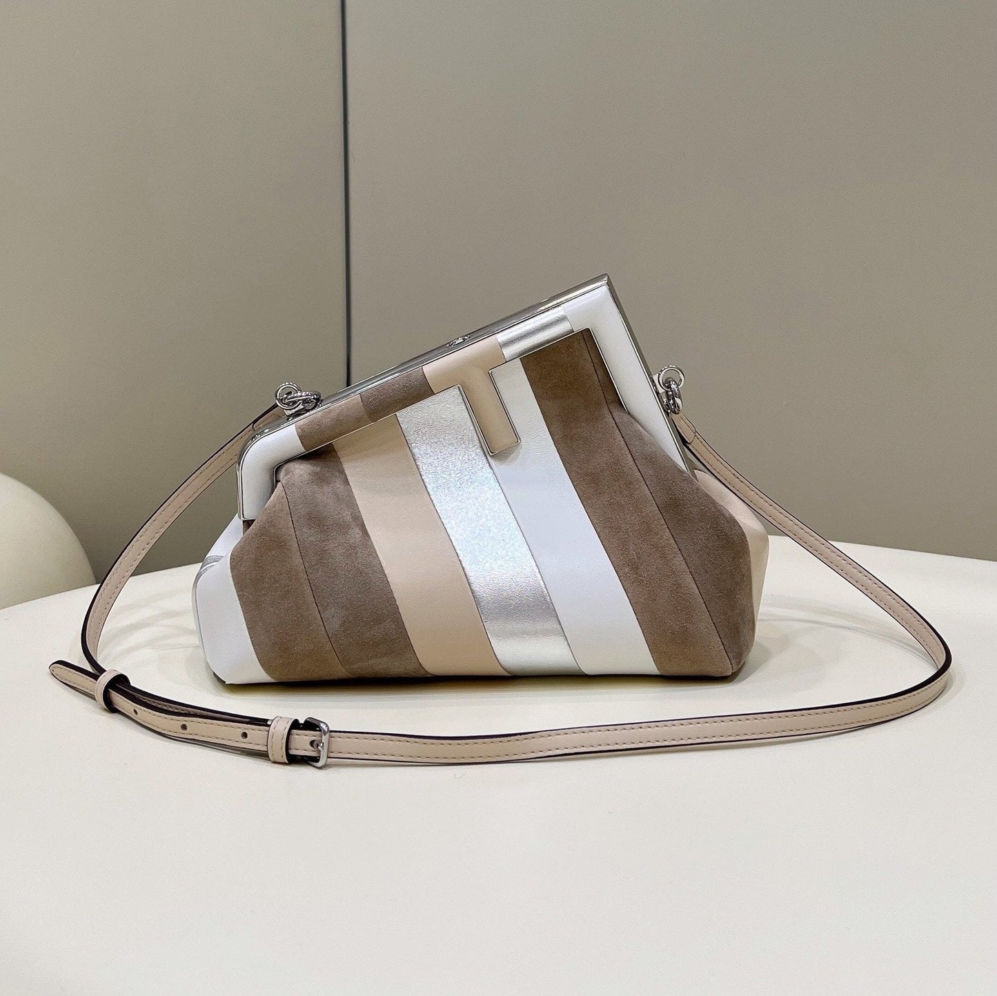 FENDI FIRST SMALL 26 IN COLORFUL SUEDE AND CALFSKIN WITH SILVER HARDWARE