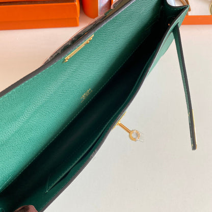 HM Kelly Cut 31 Kaitoke Green Epsom Leather Gold Hardware 229040