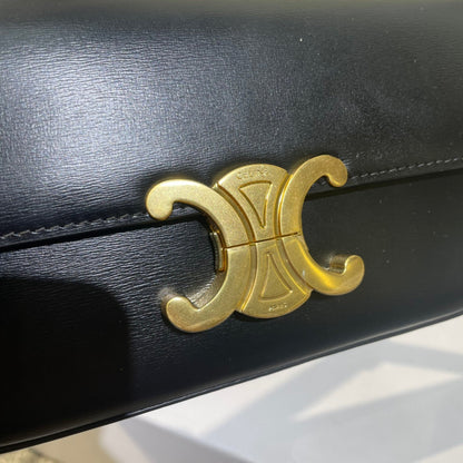 classic triomphe 20 black calfskin leather strap gold hardware