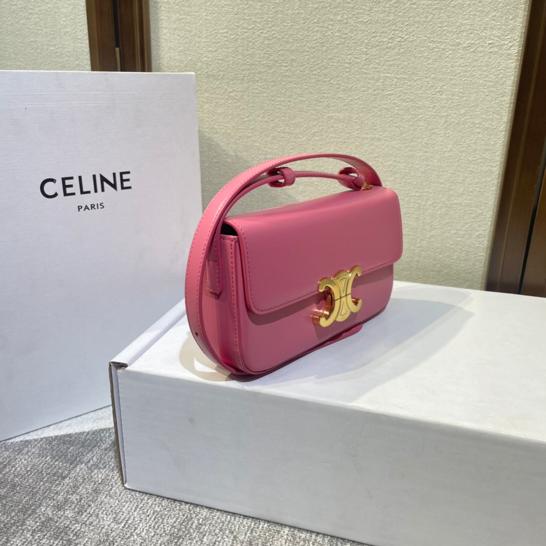 classic triomphe 20 dark pink calfskin leather strap gold hardware