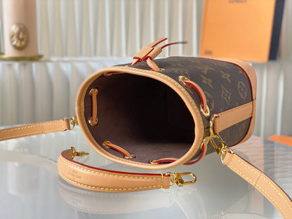 nano noe 13 brown monogram canvas beige calfskin gold hardware