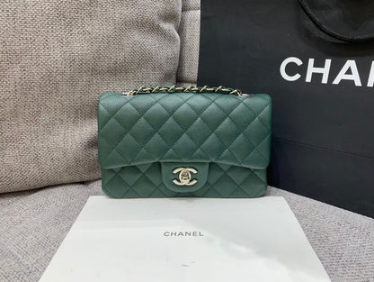 flap bag mini 20cm dark blue green caviar silver hardware