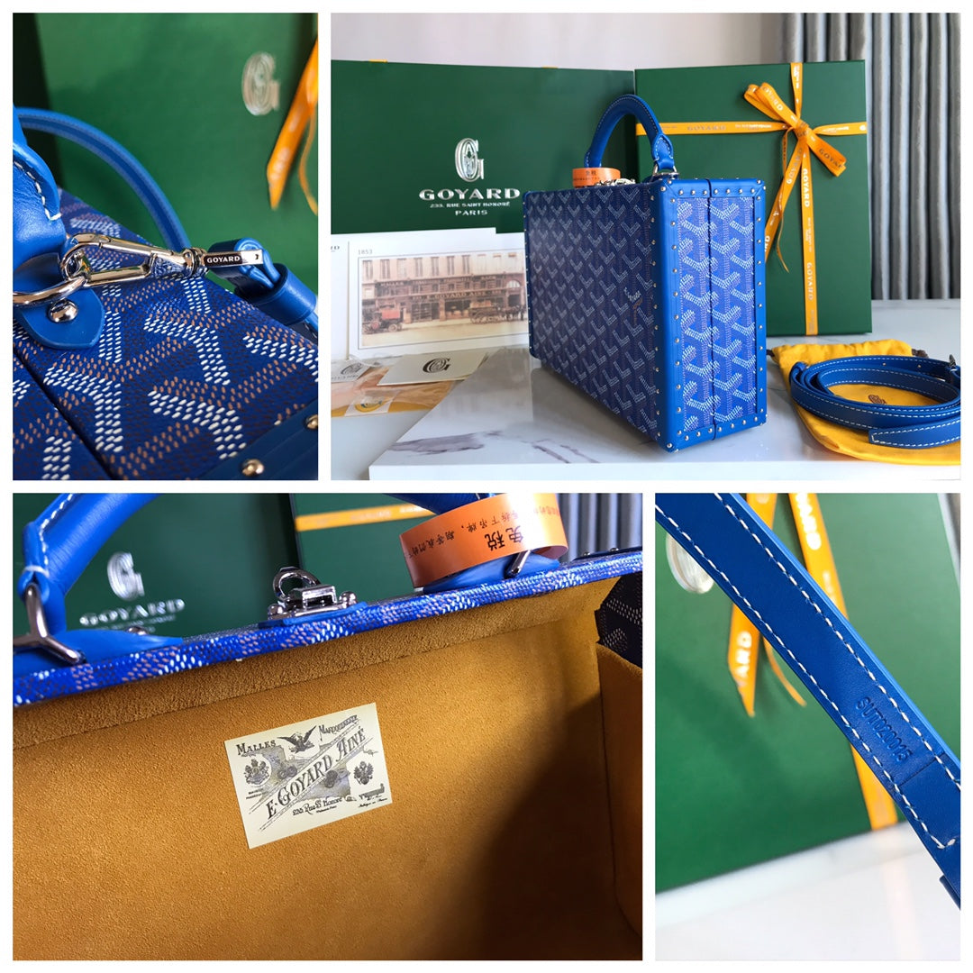 GRAND H?TEL TRUNK BAG 24 IN BLUE GOYARDINE CANVAS AND CALFSKIN