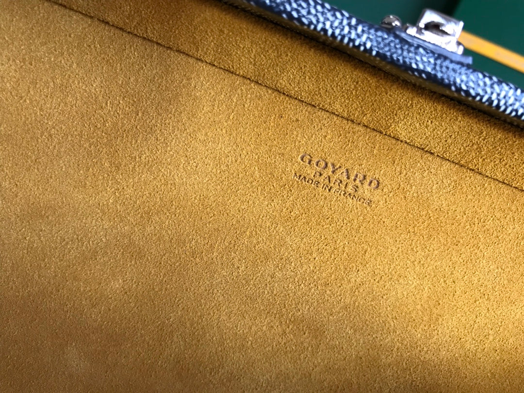 GRAND H?TEL TRUNK BAG 24 IN GREY BLACK GOYARDINE CANVAS AND CALFSKIN