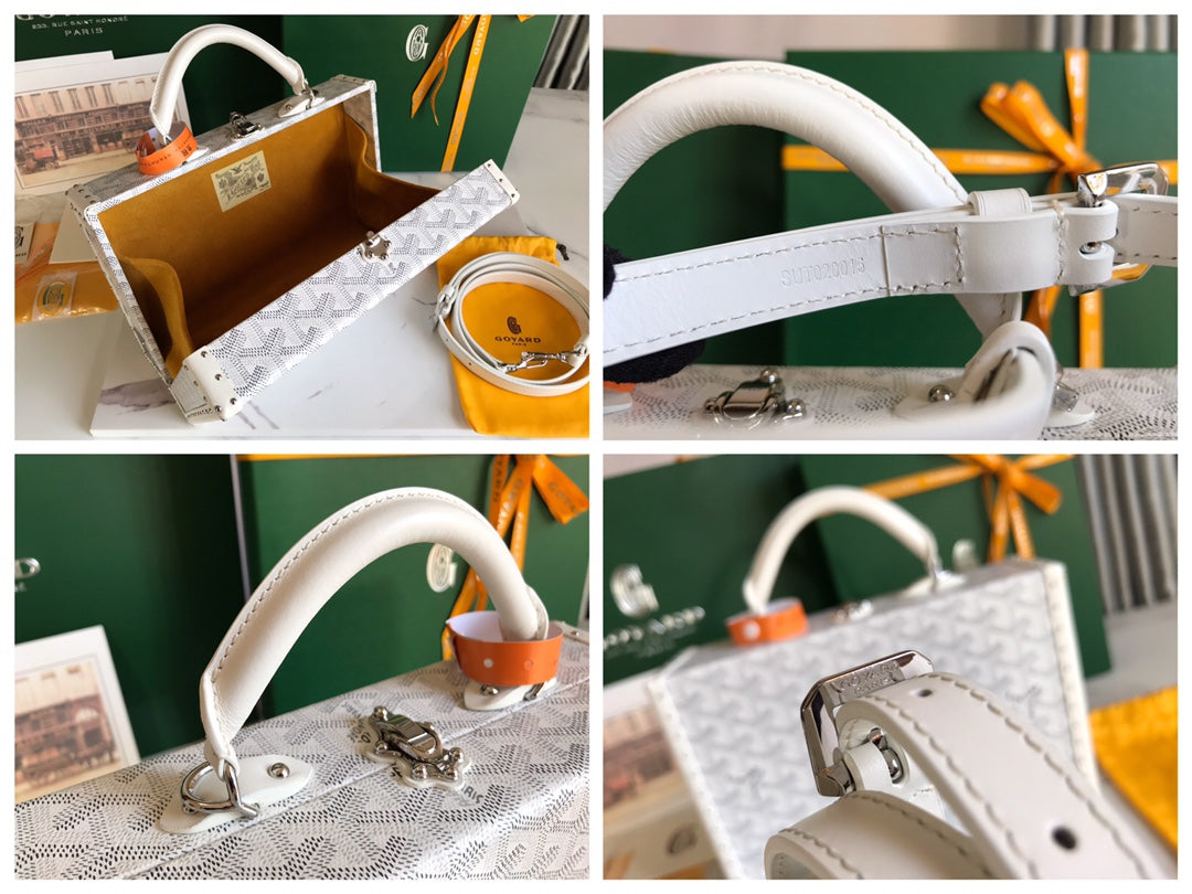 GRAND H?TEL TRUNK BAG 24 IN WHITE GOYARDINE CANVAS AND CALFSKIN