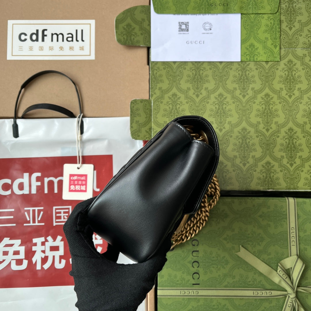 gg marmont mini 18cm black calfskin gold hardware