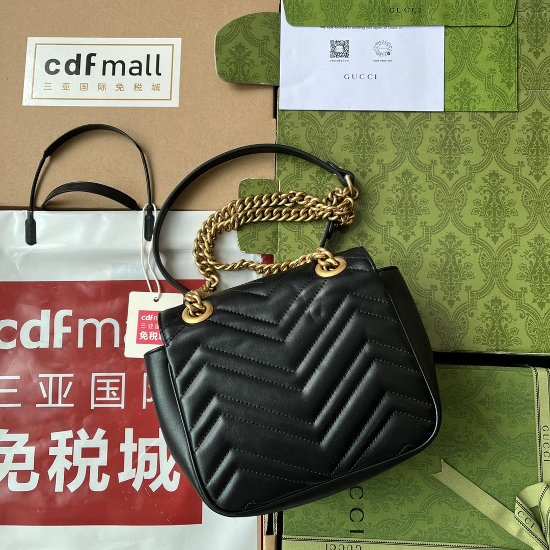 gg marmont mini 18cm black calfskin gold hardware