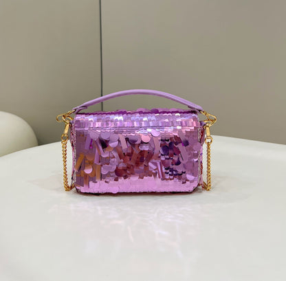BAGUETTE MINI 19 IN PERIWINKLE PURPLE SEQUINS GOLD HARDWARE