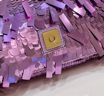BAGUETTE MINI 19 IN PERIWINKLE PURPLE SEQUINS GOLD HARDWARE
