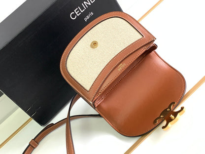 TEEN CHAIN BESACE TRIOMPHE 15.5CM TEXTILE AND CALFSKIN TAN
